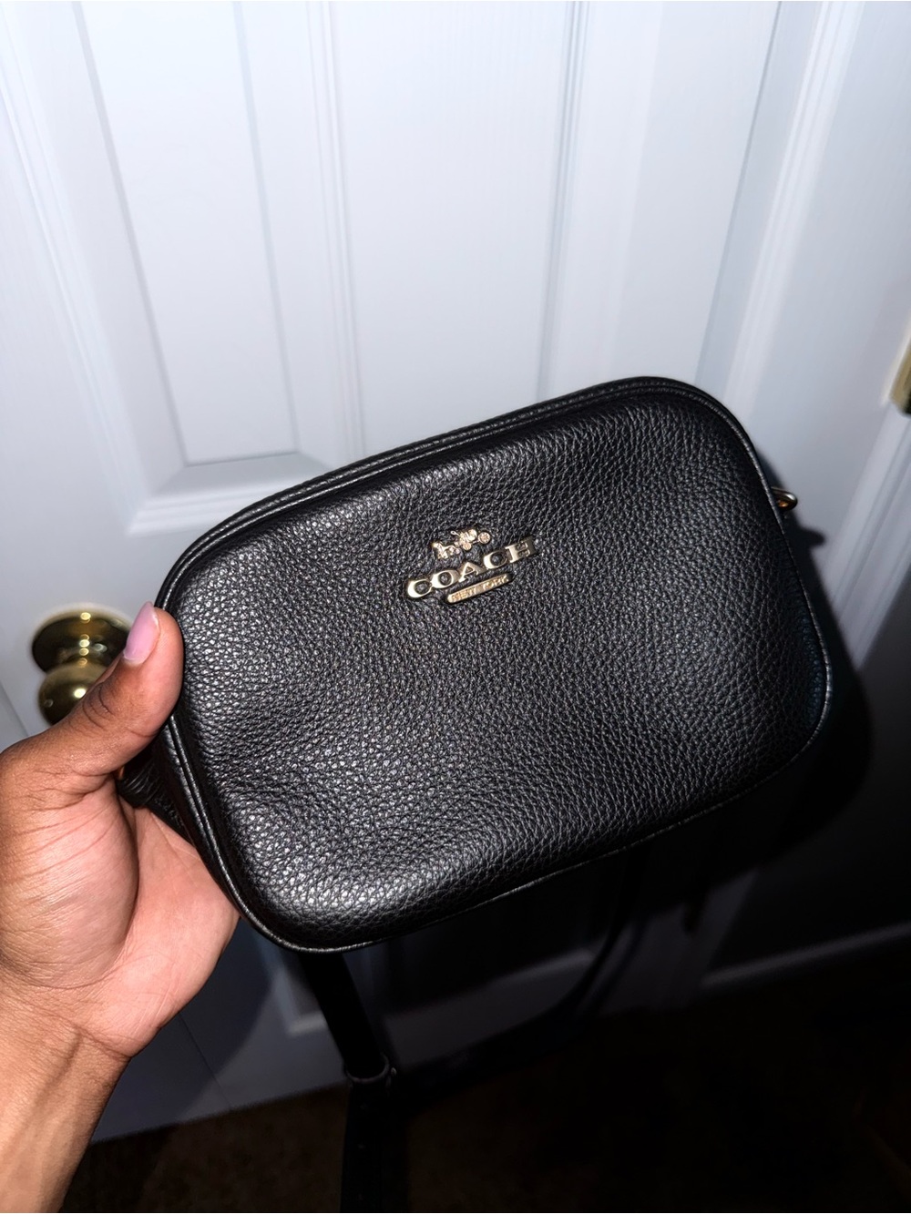 COACH Black Pebbled Leather Belt Bag with Gold Logo
